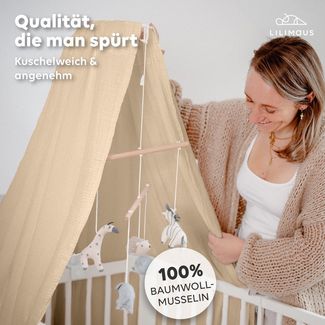 lilimaus Betthimmel Handgefertigter Musselin Betthimmel aus 100% Baumwolle für Babybett, Stoffhimmel für Babybett-Deko im Kinderzimmer und Spielzimmer