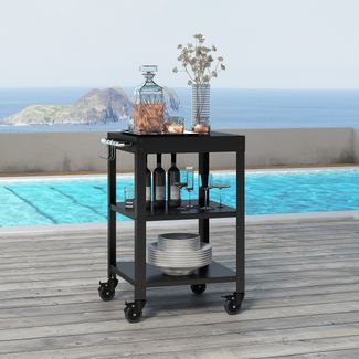 Outdoor Servierwagen Bolognano Stahl 81x50x50 cm Schwarz [casa. pro]