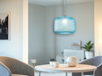 Pendelleuchte ASHFORD einflammig Kristall Glasschirm in Blau, Ø 40cm