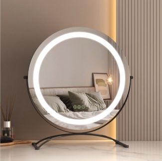 EMKE Schminkspiegel mit Beleuchtung Runder LED Kosmetikspiegel Drehbar Make-up Spiegel mit Touchschalter, 3 Lichtfarben Dimmbar und Memory-Funktion, Schwarz, ф40cm