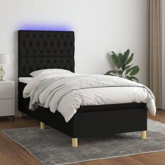 Boxspringbett mit Matratze & LED Stoff Schwarz 90 x 200 cm, Härtegrad: H2 [3135647]