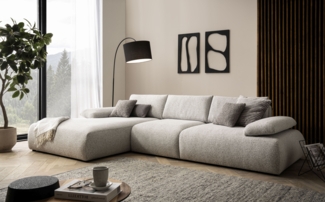 DOMO. collection Ecksofa 800 016, Sofa in L-Form mit Taschenfederkern, Eckcouch, Modulsofa 324 x 188 x 80 cm (BxTxH), beige-schwarz