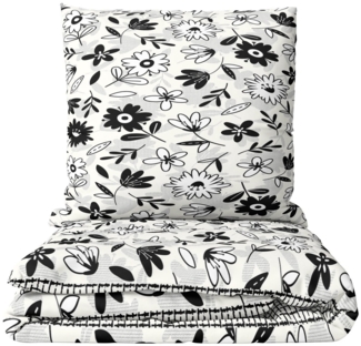 Leonado Vicenti Bettwäsche 135x200 cm, 155x220 cm, Renforcé, 2 teilig, Blumenmuster mit Wendeseite in Weiß, Schwarz und Grau