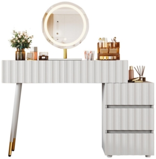 i@home Schminktisch Weißes Schminktisch-Set, B100/H127/T40 cm (1 Tisch ohne Hocker), mit LED-Spiegel und Beleuchtung und 5 geräumigen Schubladen