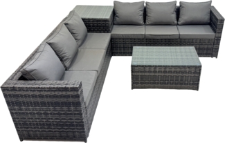 Fimous Grau Rattan Ecksofa Set Outdoor Gartenmöbel Oblong Couchtisch Set Patio Mit Kissen