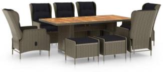 vidaXL 9-tlg. Garten-Essgruppe mit Auflagen Poly Rattan Braun 3060162