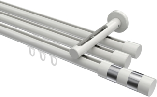 Innenlauf-Gardinenstangen-Set Siteno Mavell 200 cm, 3-läufig, 20 mm Ø Weiß