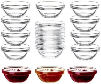 BigDean 18x Dipschalen Ø 6 cm aus gehärtetem Glas 30ml - Für Dip, Marmelade, Konfitüre - Stapelbar - Für Spülmaschine & Mikrowelle - Mini Soßen-Schalen für Tapas, Ketchup & Buffet