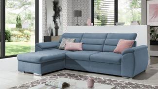 Ecksofa Schlafsofa Sofa PASCARA XS in Stoff Esito Hellblau Ottomane Links