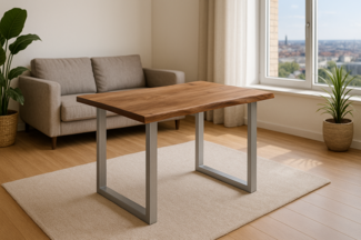 Esstisch Baumkante massiv Akazie stonefarben 160 x 85 cm silber LAURINA 71268080