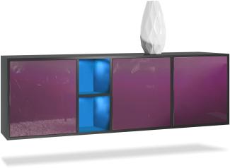 Vladon Kommode Cuba - Schwarz matt/Brombeer Hochglanz - Modernes Sideboard für Ihr Wohnbereich - (BxHxT) 182 x 53 x 35 cm