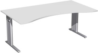 Schreibtisch 'C Fuß Pro' Ergonomieform, feste Höhe 180x100 cm, Lichtgrau / Silber