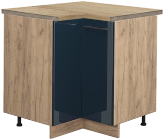 Vicco Eckunterschrank Dunkelblau Hochglanz 80.5 cm, AP Eiche, Fame-Line