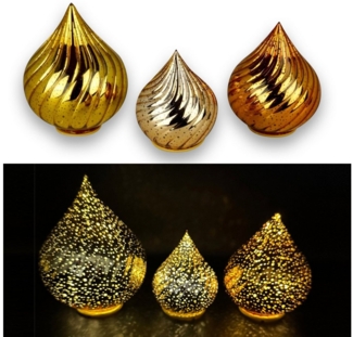 Online-Fuchs LED Dekolicht - 3 Glastropfen mit LED-Lichterkette, Funkeleffekt, Timer & PUNKTEN, 20 LED´s mit seichten Funkeleffekt, Warmweiß