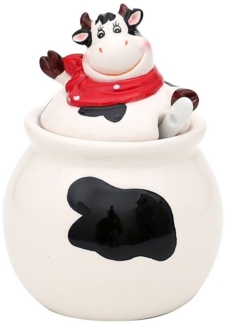 SIGRO Vorratsdose Kuh, Dose, Behalter, Geschirr/ Serviergeschirr Erdebeeren Motiv, Dolomite Zuckerdose Kuh mit Löffel 10,2 x 10,2 x 11 cm, Keramik, versch. Ausführungen, Tischdeko, ideal als Geschenk