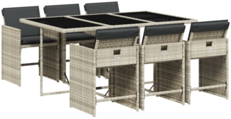 vidaXL 7-tlg. Garten-Essgruppe mit Kissen Hellgrau Poly Rattan 3211091