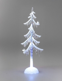 formano LED Weihnachtsbaum Acryl 25 cm Dekobaum mit Licht & Vogel – Winterdeko mit Schnee-Effekt & Eiszapfen – stilvolle Weihnachtsdeko batteriebetrieben – klare Deko für Tisch & Fenster