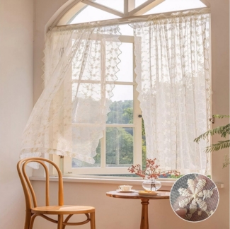 Qelus Vorhang Transparent mit Blumen Stickerei, 2er Set Landhausstil Voile Gardinen (2 St), Polyester-Mischgewebe, Deko Gardinen mit Stangentasche für Wohnzimmer und Schlafzimmer
