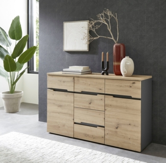 Kommode Melanie / Memphis, Holzwerkstoff, Grau, Holzfarben, 135 x 82 x 38 cm
