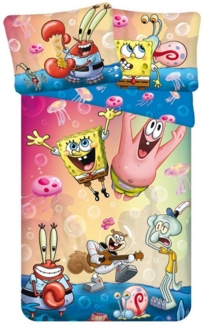 Sponge Bob Bettwäsche SpongeBob Schwammkopf Party Bettwäschebezug 140×200cm Mikrofaser, 100% Baumwolle