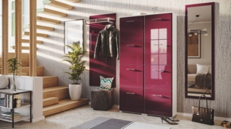 Garderobe Set 112 Dobele 3 tlg Schuhschrank 8 Klappen 32 Paar Weiss-Brombeer : Weissmatt / Brombeere hochglanz