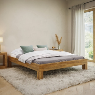 skølm 'Floki' Bett 160x200 cm, Bettgestell, natur geölt, Massivholzbett aus Eiche, geeignet als Doppelbett