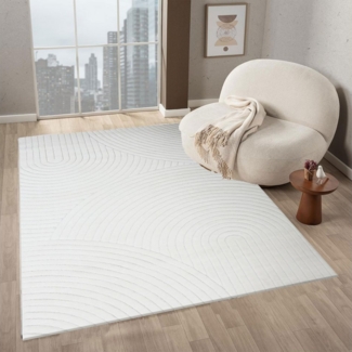 Vimoda Teppich Teppich Wohnzimmer 3D Creme, Teppich Kurzflor Einfarbig, Rechteckig, Höhe: 10 mm, Läufer Skandinavisches Design neu weich in Creme weiß