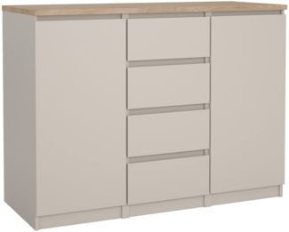 Dmora Vitrine Qorina, Wohnzimmerbuffet mit 2 Türen und 4 Schubladen, Wohnzimmerschrank und Küchenschrank, 121x50 h91 cm, Beige