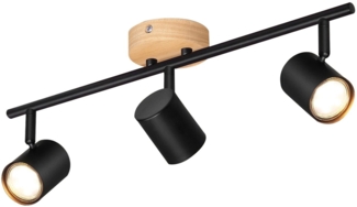 ZMH LED Deckenleuchte 3 flammig - Schwarz Deckenlampe GU10 Schwenkbar Strahler Holz Wandleuchte Wandstrahler für Wohnzimmer Schlafzimmer Ohne Leuchtmittel