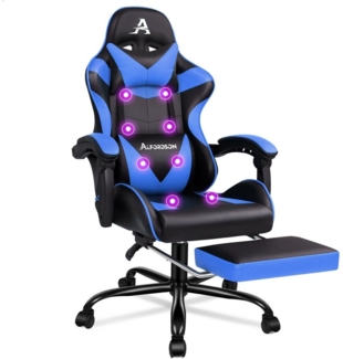 ALFORDSON Gaming-Stuhl mit Fußstütze, 8 Massagepunkten & 150° Neigung, PU-Leder, Ergonomischer Racing-Sessel, höhenverstellbar, 180 kg Tragkraft