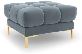 Micadoni Samtstoff Pouf Hocker Mamaia | Bezug Light Blue | Beinfarbe Gold Metal