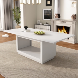 Merax Ausziehbarer Esstisch, quadratischer Esstisch, Couchtisch, Länge 140/180 x Breite 70 x Höhe 76,5 cm, moderner einfacher Esstisch, weiß