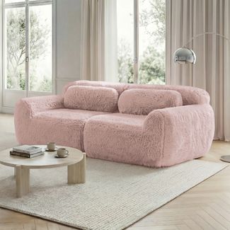 Flieks 2-Sitzer Sofa, rahmenlos modular Sofa mit 2 Kissen, rutschfester Boden, Plüsch, Rosa