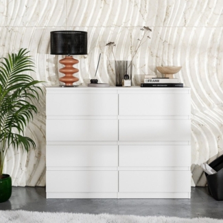 Furnica Kommode Sideboard mit 8 Schubladen Weiß Matt B120cm H92cm T33cm