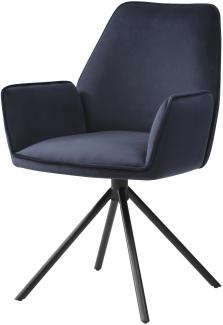 Mendler 'HWC-G67' Esszimmerstuhl mit Armlehne, drehbar mit Auto-Position, Anthrazit-Blau, Schwarz