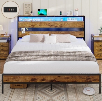 MSMASK Metallbett Bettgestell mit Steckdose und USB-Ladefunktion (Ohne Matratze), Jugendbett, Doppelbett, 160x200 cm