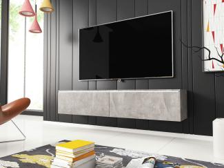 TV-Lowboard Stone 140, mit weißer LED Beleuchtung, Farbe: Beton