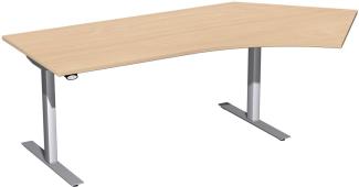 Elektro-Hubtisch 135° 'Flex' rechts, höhenverstellbar, 216x113 cm, Buche / Silber