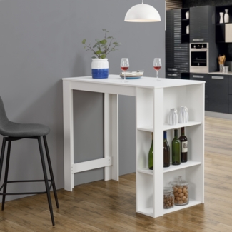 Bartisch Danderyd 120x60x106 cm mit 3 Ablagefächern Weiß [en. casa]