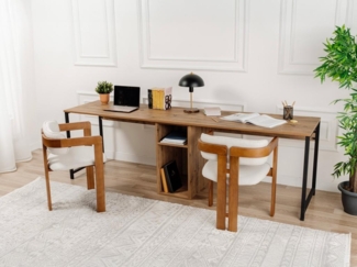 Vente-unique - Doppelschreibtisch mit Stauraum - Holzfarben & Schwarz - DERVILO