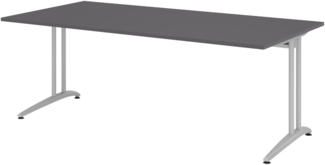 bümö Schreibtisch groß, Serie 200x100 cm, Tischplatte aus Holz in graphit, Gestell aus Metall in Silber - PC Tisch, großer Computertisch für's Büro, Office Bürotisch, BS-2E-G