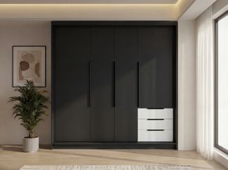 Schwebetürenschrank KLARI 2-türig Schrank 200 cm (mit Spiegel) Farbe: Schwarz, Schwarz, Weiß