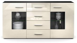 Sideboard Kommode Grömitz V1, Korpus in Schwarz matt / Front in Creme Hochglanz (139 x 72 x 35)