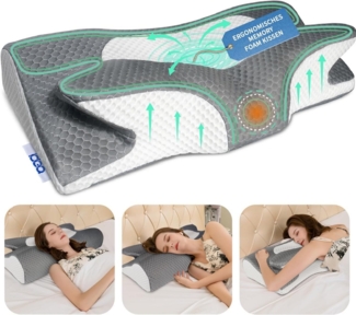 Esun Kopfkissen Memory Foam Kissen Kopfkissen, Ergonomisches Orthopädisches Kissen, Seitenschlafer, Rückenschlafer, Bauchschlafer, Set, Kissen vom OEKO-TEX® und CertiPUR Getestet, Nackenkissen für Erwachsene, Männer, Frauen