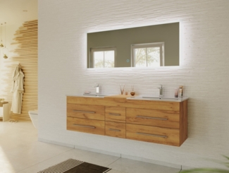 Badmöbelset Roma XL 2-teilig mit LED Spiegel eiche gold : Eiche Gold