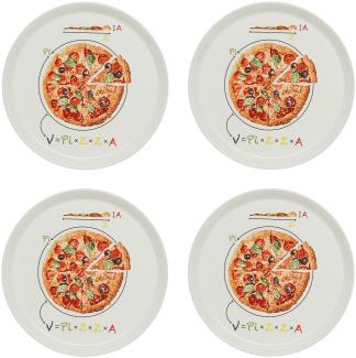 KHG 4er Set Pizzateller, extra groß mit 30cm Durchmesser in Formel Print, perfekt für Gastro und Zuhause, hochwertiges Porzellan, Spühlmaschinengeeignet & perfekt Stapelbar