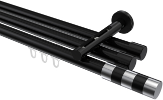 Innenlauf-Gardinenstangen-Set Siteno Mavell 480 cm (geteilt in 3 x 160 cm), 3-läufig, 20 mm Ø Schwarz