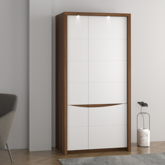 FORTE Saint Tropez Kleiderschrank mit LED Beleuchtung, Holzwerkstoff, Braun/Weiß, 93,6 x 189,3 x 58 cm