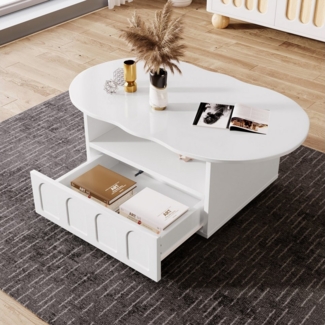 Gdood Couchtisch Wolkenförmiger Schreibtisch Beistelltisch (1-St), MDF Mit Schublade, Ablagefächern