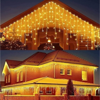 Quntis LED-Lichterkette 4M LED lichterkette Weihnachtsdeko mit Timer/Memory-Funktion, Warmweiß, 144-flammig, Lichtervorhang Eisregen Außen, Eiszapfen Regenlichterkette Erweiterbar